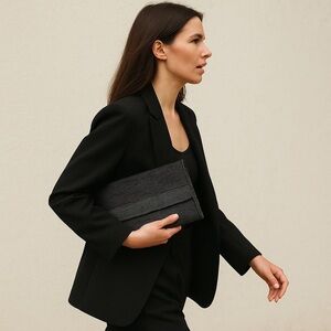 Vintage 1980s Du-Val Black Beaded Envelope Clutch